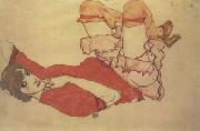 Egon Schiele Wally in Red Blouse with Raised Knees (mk12) oil